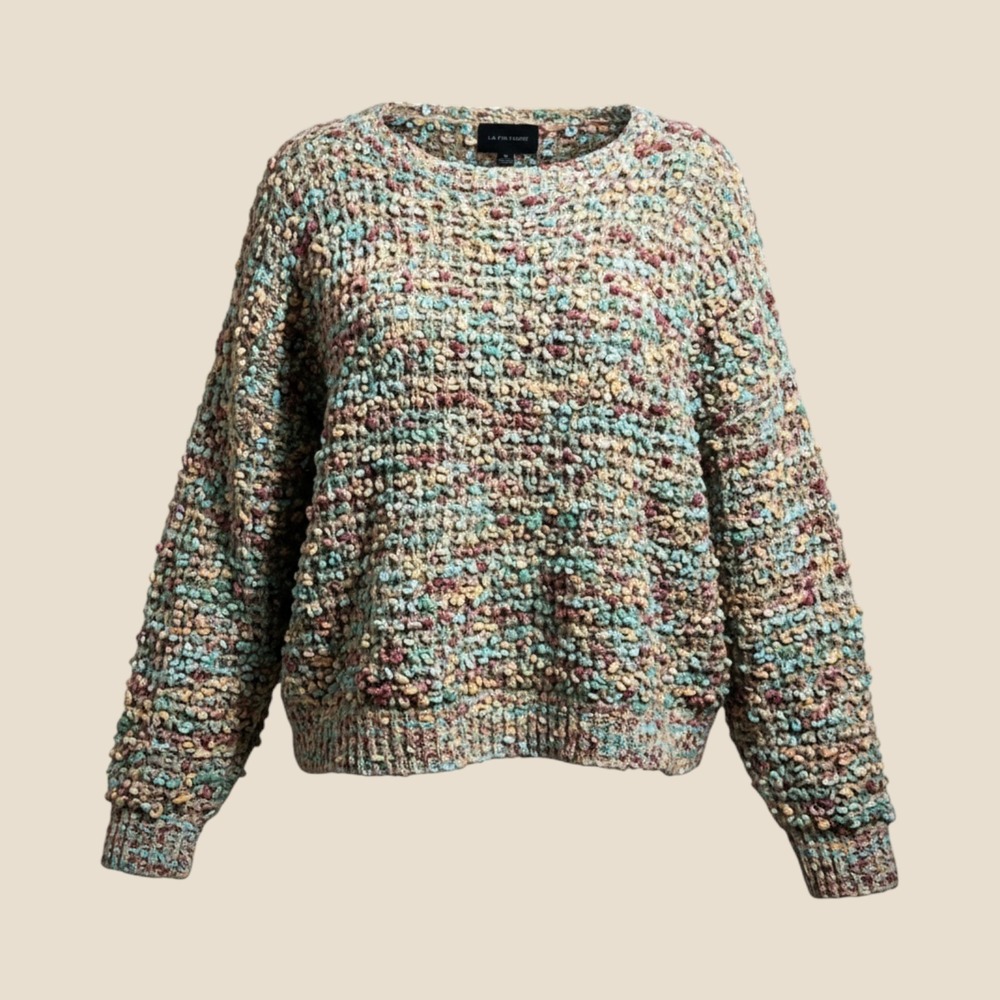 La Fee Verte Popcorn Knit Multicolor Sweater LF-5013 Crewneck Pullover Medium